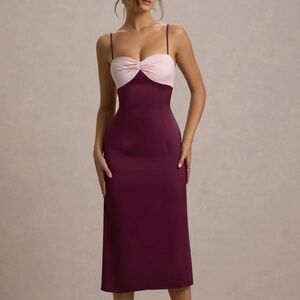 Elegant Midi Dress in Burgundy and Pink